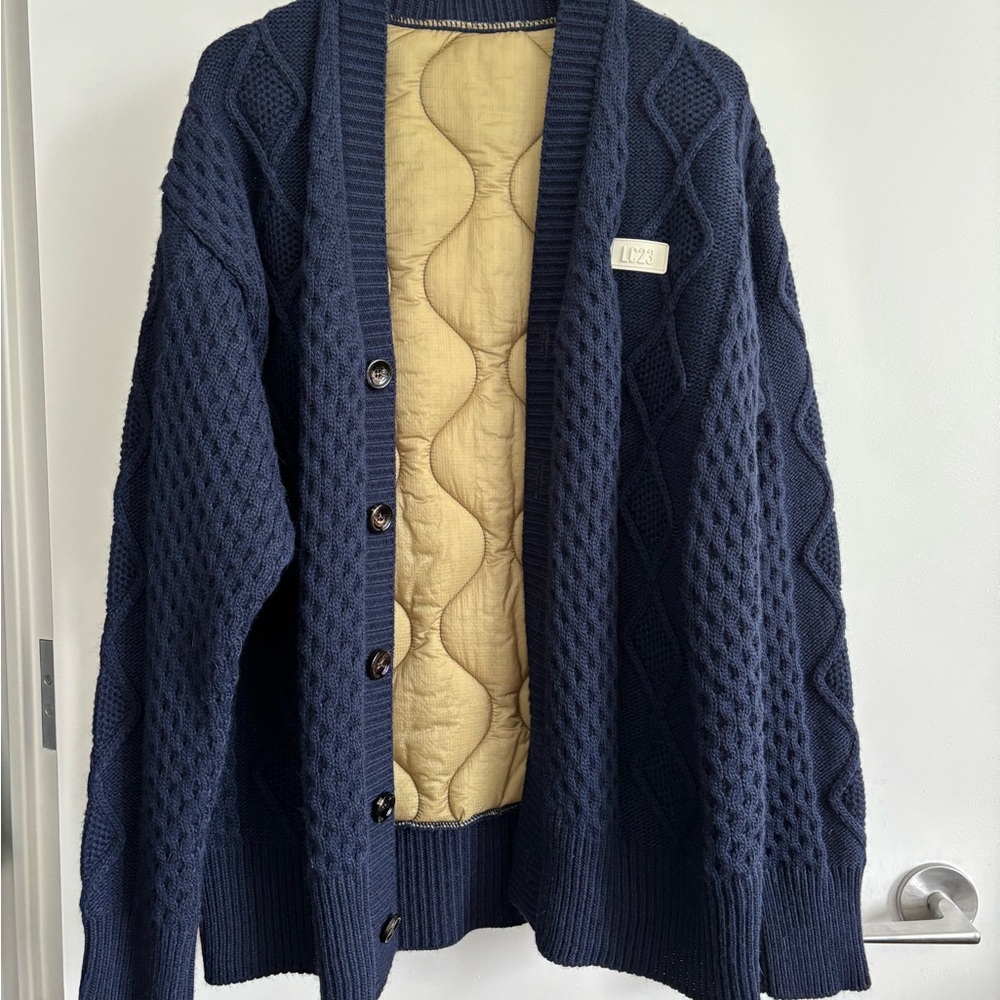 LC23 Quilted Cardigan Navy Size L - Picture 3 of 6